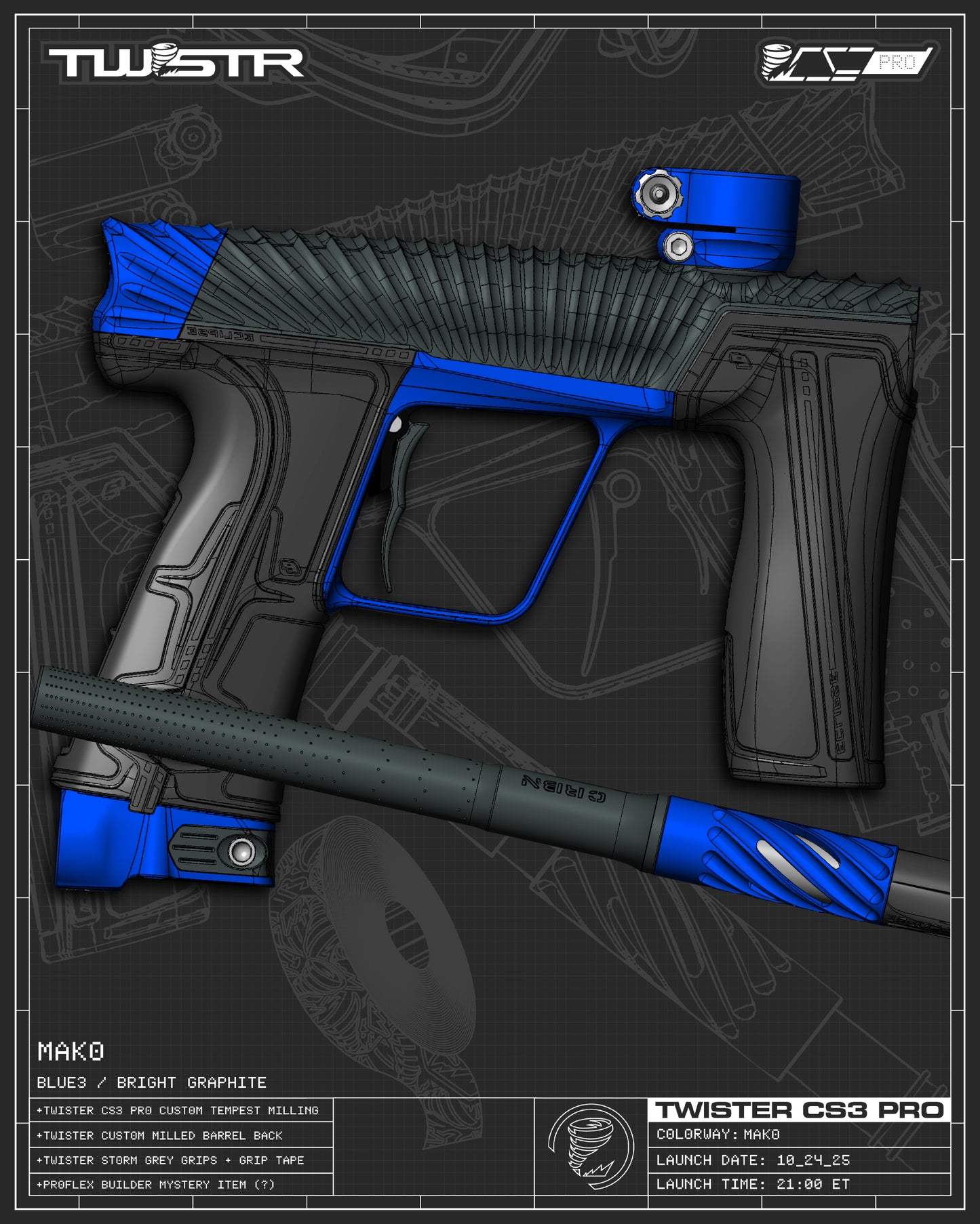 Planet Eclipse TWSTR CS3 PRO - Mako (Graphite/Blue3) [BASE]